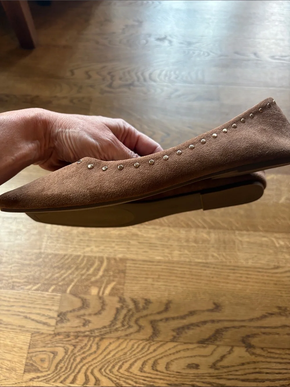 Brown Suede Studded Ballet Flats